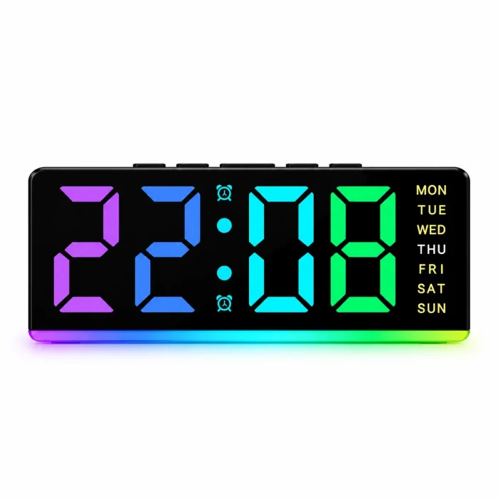 ساعت رومیزی دیجیتال RGB مدل GH0739R با نور محیطی و آلارم